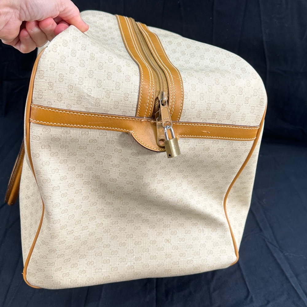 Vtg Gucci Travel Duffel GG Monogram Signature Red & Green Web Stripes Bag - Picture 5 of 17